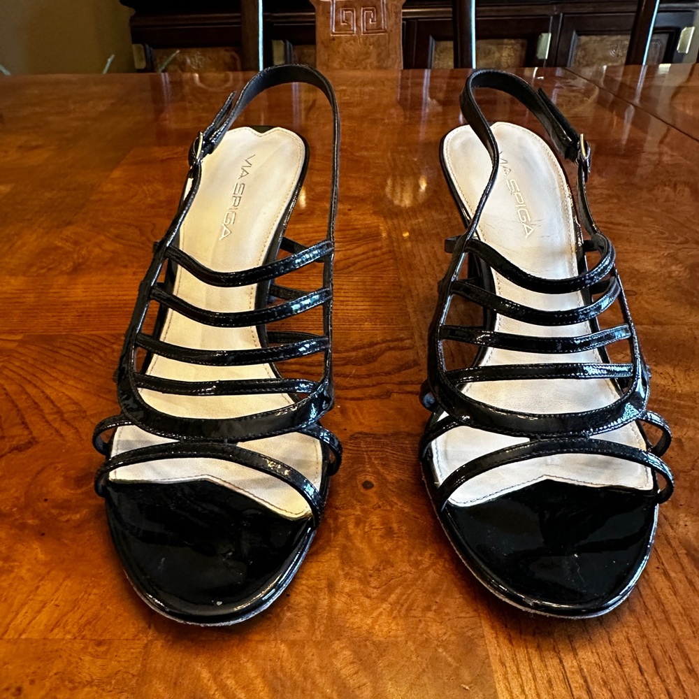 Via Spiga black strapped heals. 8M